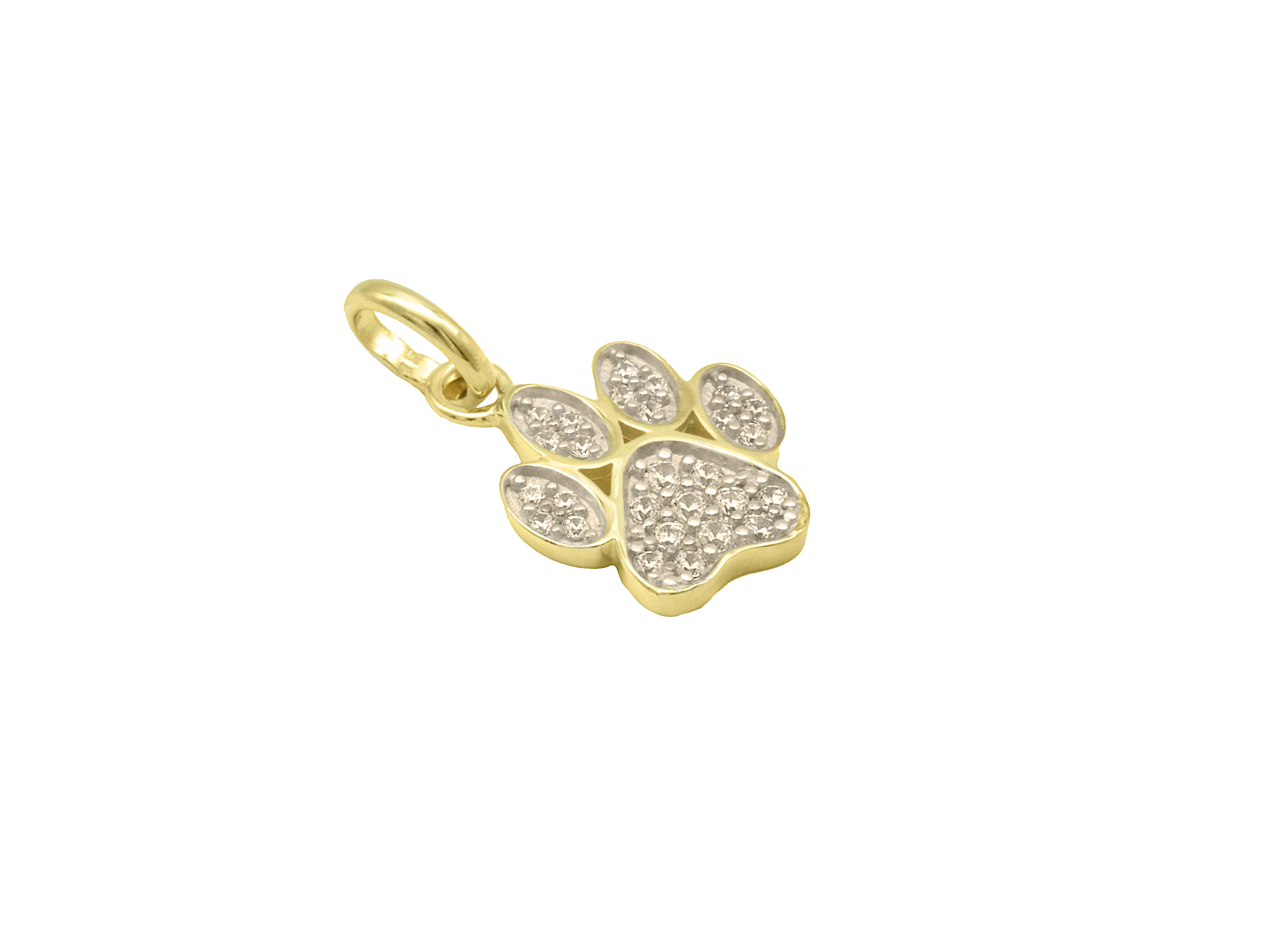 Anhänger in Form einer Pfote aus Gelbgold 333 poliert, verziert mit funkelndem Zirkonia, ideal für Tierliebhaber, hergestellt von Juwelier Harnisch.