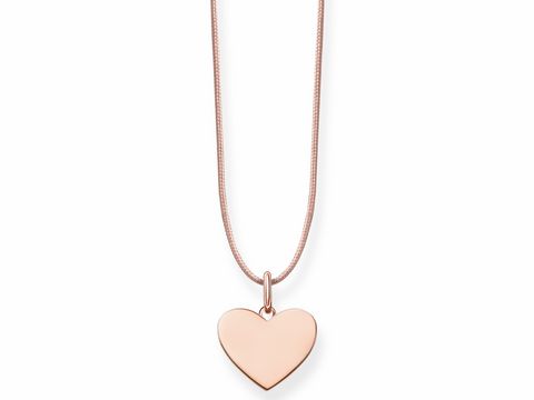 Kette von Thomas Sabo in Silber vergoldet mit einem Herzanhänger, Länge 80 cm, elegante und zeitlose Schmuckdesigns für besondere Anlässe.