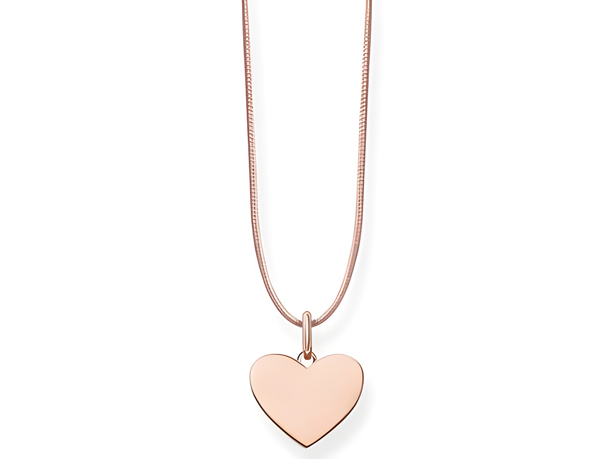 Kette von Thomas Sabo in Silber vergoldet mit einem Herzanhänger, Länge 80 cm, elegante und zeitlose Schmuckdesigns für besondere Anlässe.