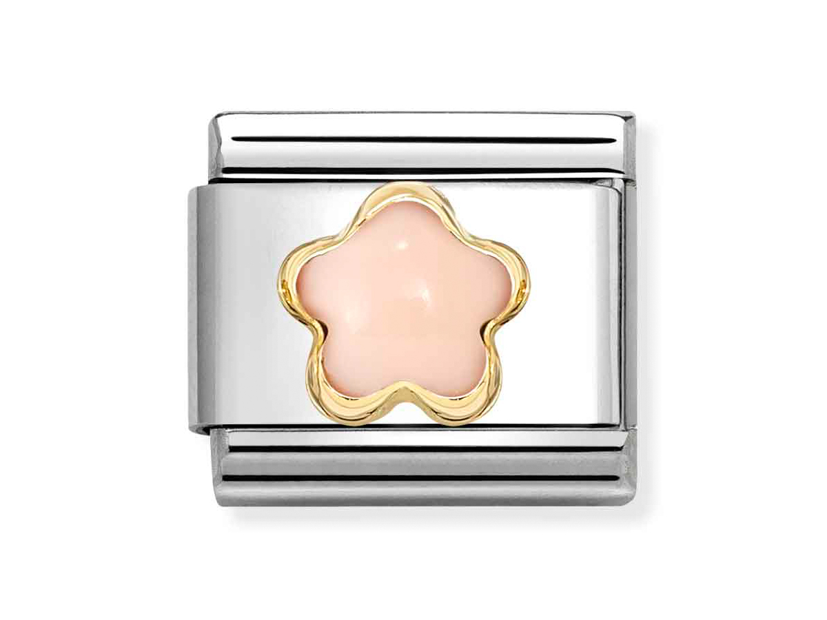 Nomination 030522 10 - CLASSIC Edelsteinblüte in 750/- Gelbgold-Fassung - Koralle - rosa