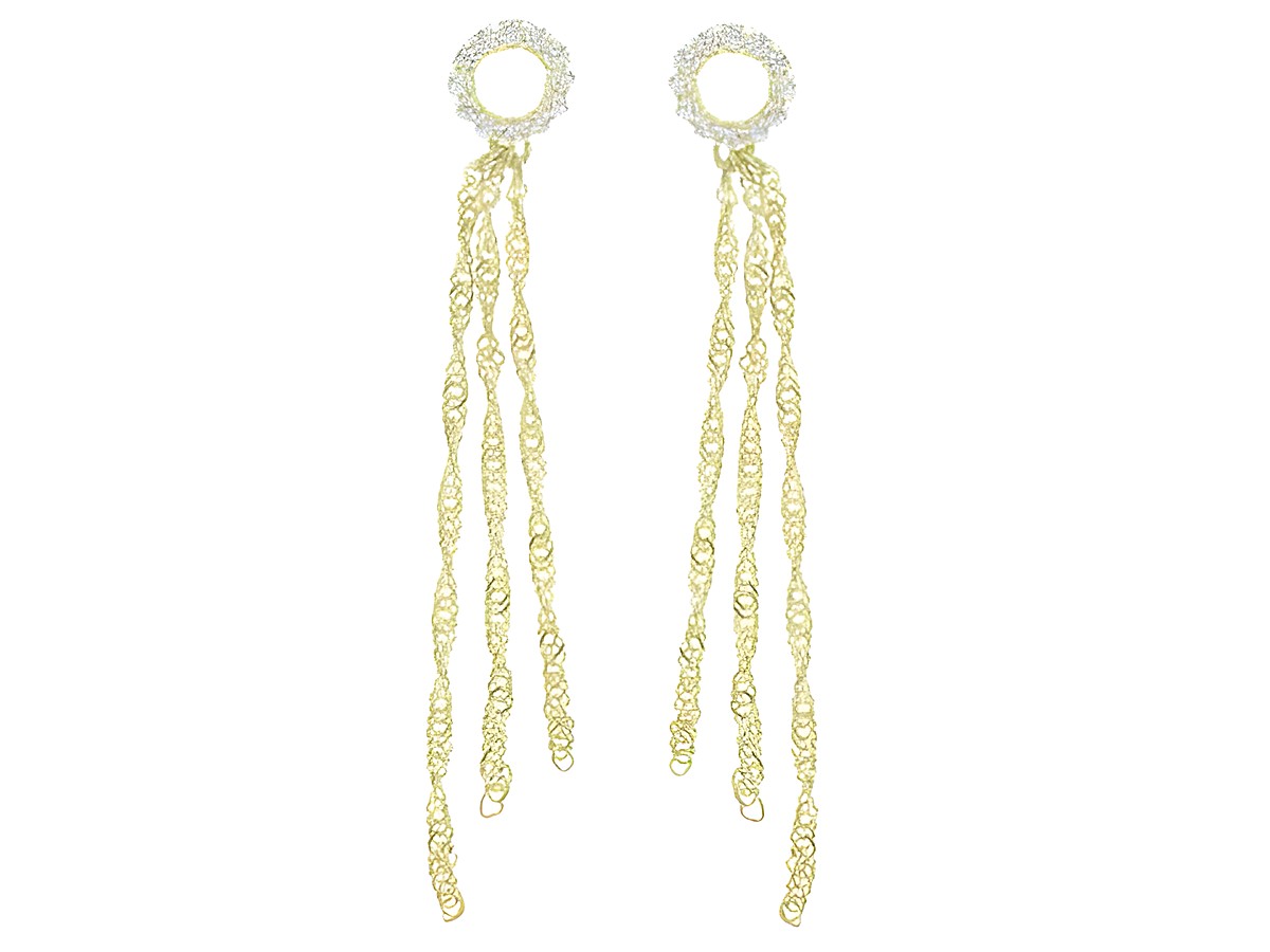 Ohrringe Stecker Kreis mit Kettchen aus Silber vergoldet zart mit Zirkonia vom Hersteller Juwelier Harnisch, elegantes Design für stilvolle Anlässe.