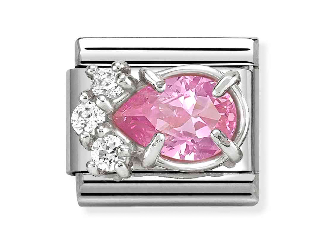 Classic Sterling Silber Charm in Tropfenform, verziert mit rosa und weißen Zirkonia. Hochwertige Verarbeitung von Pandora, ideal für individuelle Armbänder, neu und elegant.