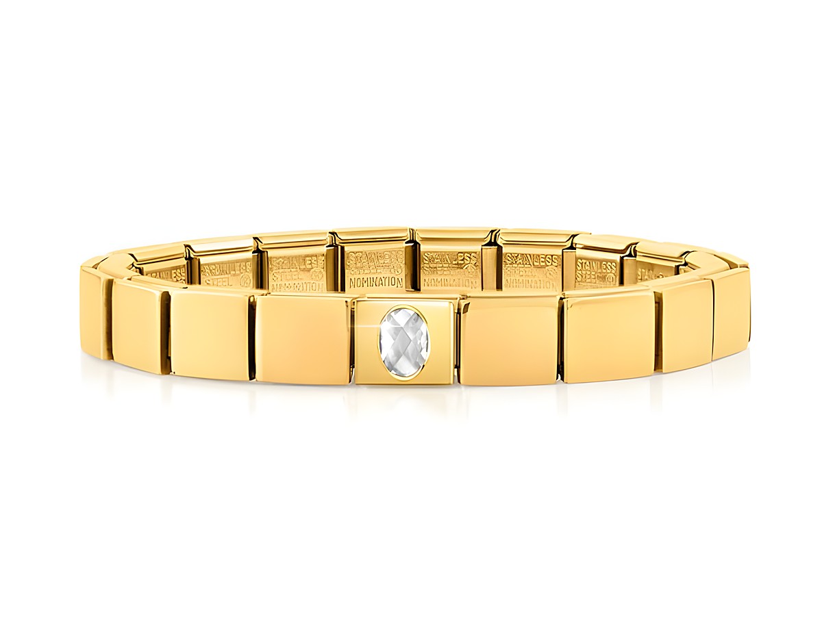 Edelstahl Armband in Gelbgold mit Zirkonia in Weiß, Hersteller Nomination, stilvolles Design, ideal für jeden Anlass, perfekt kombinierbar, verleiht deinem Look Eleganz.
