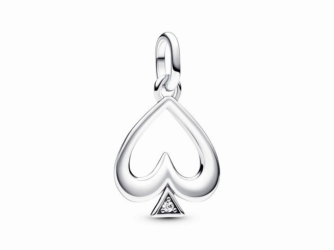 Ein elegantes Pik Medaillon-Charm aus Sterling Silber mit klarem Zirkonia, ideal für individuelle Armbänder und Schmuckstücke von Pandora ME.