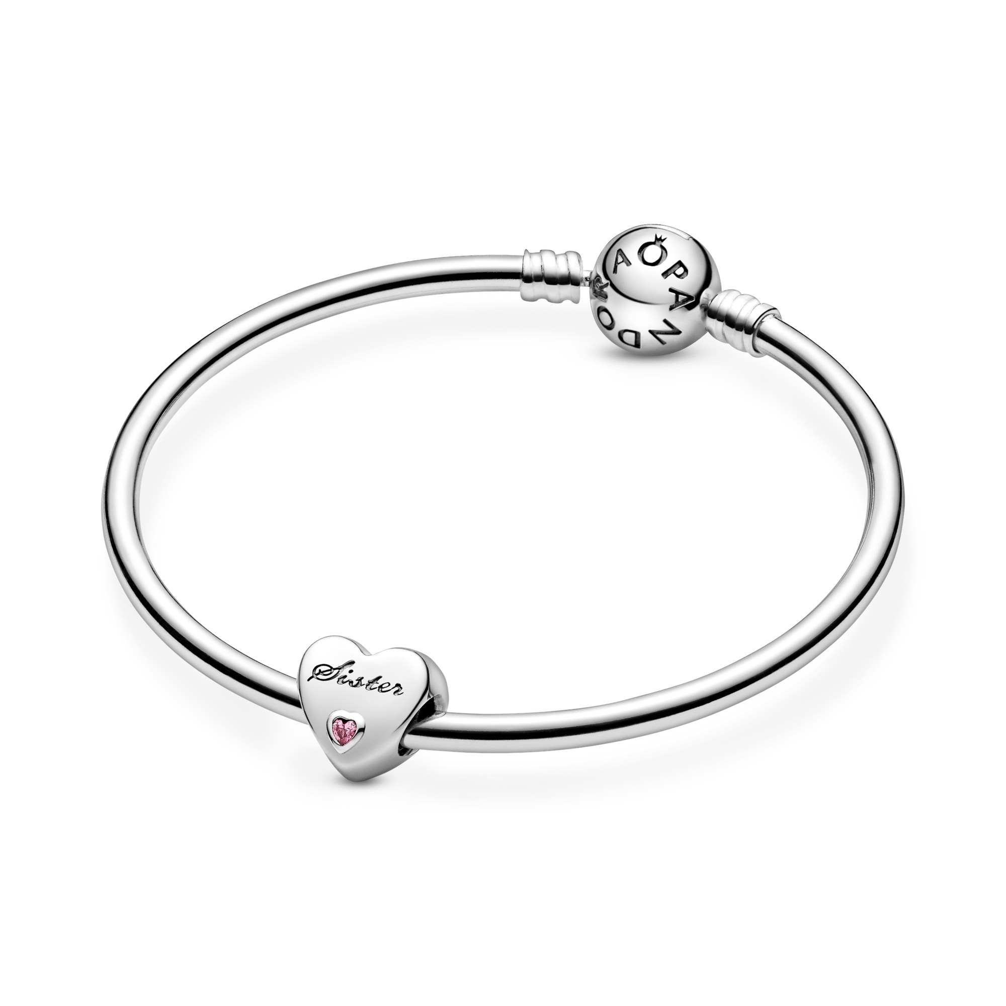 PANDORA Sister-Herz - Silber Charm - Zirkonia rosa – Ansicht 5
