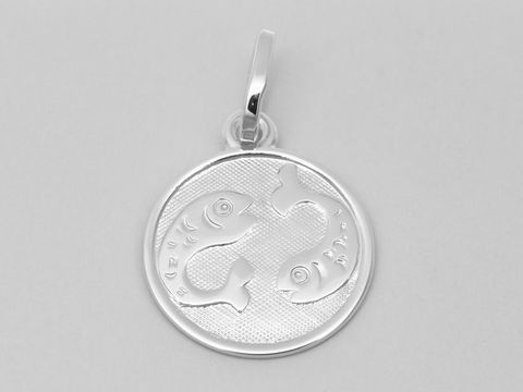 Fisch Anhänger aus Weißgold 585, poliert, mit einem Durchmesser von 14 mm und dem Sternzeichen Fische, hergestellt von Juwelier Harnisch.