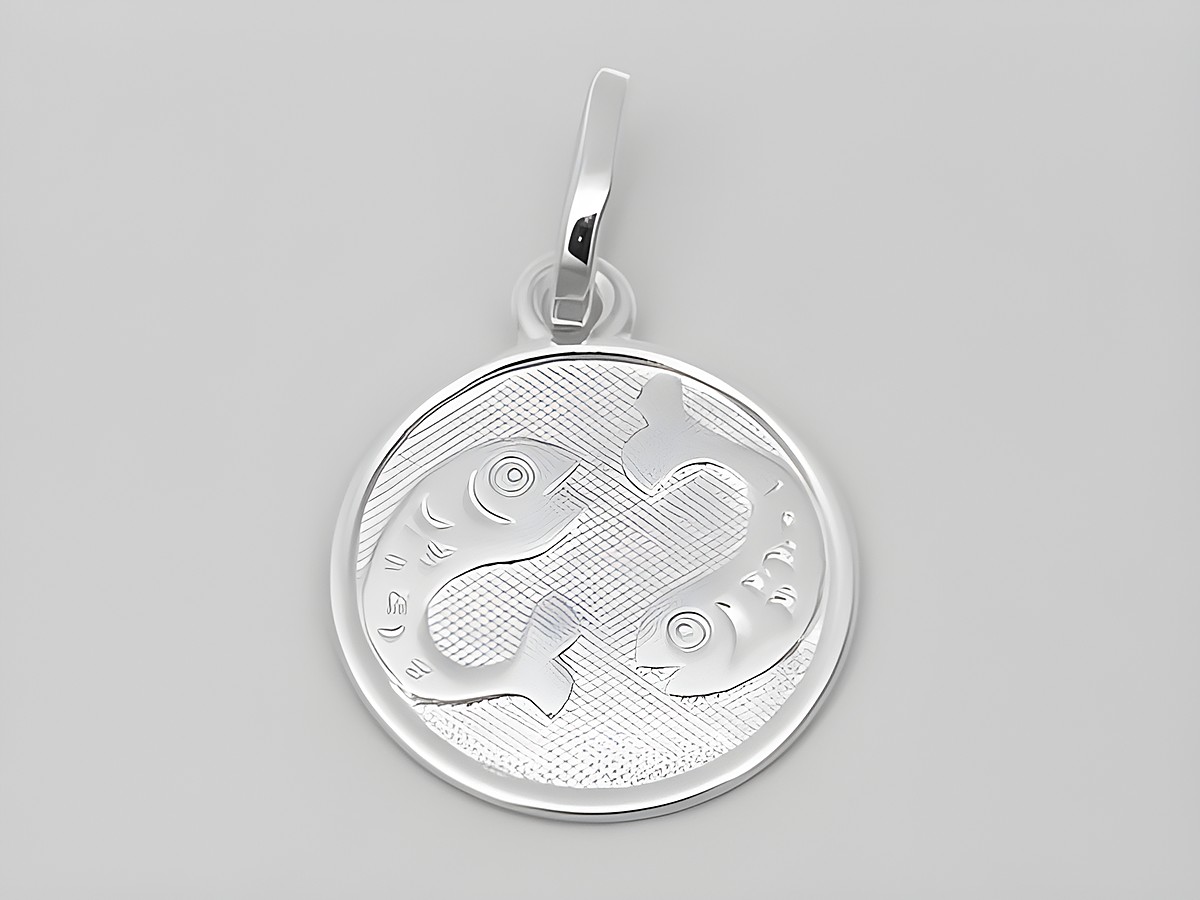 Fisch Anhänger aus Weißgold 585, poliert, mit einem Durchmesser von 14 mm und dem Sternzeichen Fische, hergestellt von Juwelier Harnisch.