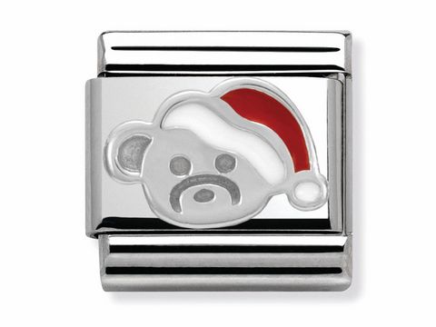 Bärchen mit Weihnachtsmütze aus Emaille, präsentiert von Nomination SilverShine Classic, zeigt ein freundliches Design mit traurigem Gesichtsausdruck.