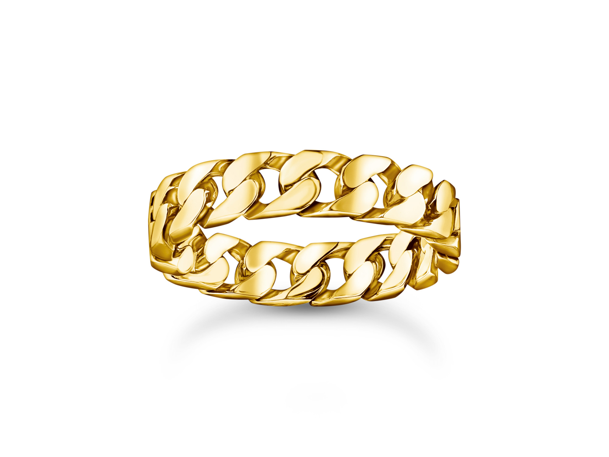 Doppelter Panzerketten-Ring aus Silber vergoldet von Thomas Sabo in der Größe 50, elegant und robust, Teil der Rebel Basics Kollektion, neu und stilvoll.