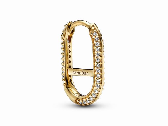 Pandora ME Ohrring aus 585 Gelbgoldvergoldung mit klaren Zirkonia, elegantes Design in ovaler Form, dezent funkelnd, ideal für stilvolle Anlässe.