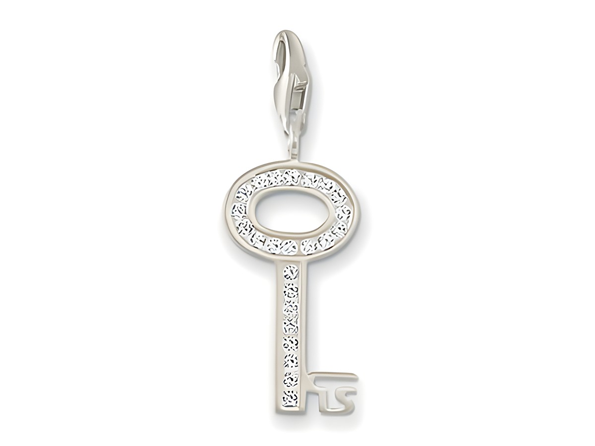 Schlüssel Charm Anhänger aus Silber mit Zirkonia von Thomas Sabo, elegantes Design mit glitzernden Details, perfekt für persönliche Schmuckkollektionen.