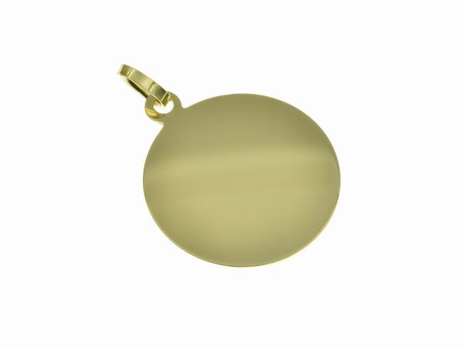 Gold Anhänger 21,3 mm Gravurplatte rund von Juwelier Harnisch ideal für individuelle Gravuren, glänzende Oberfläche und elegante Form machen ihn zu einem zeitlosen Schmuckstück.