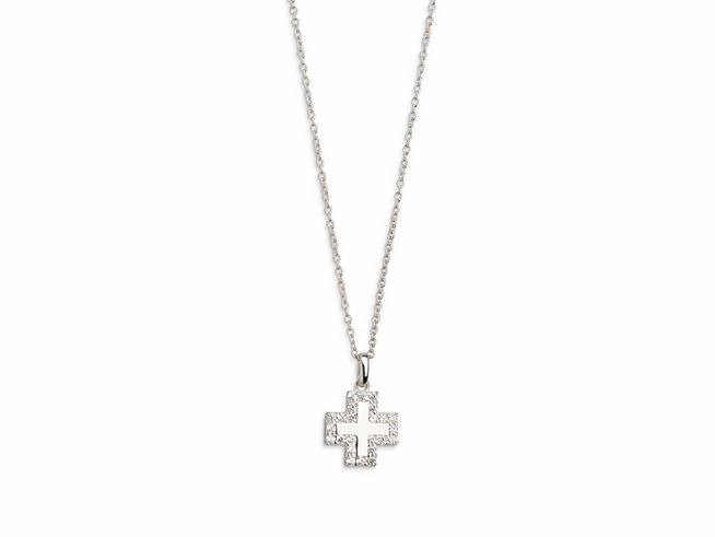 Xenox Sterling Silber Kette XS8618 in 40-45 cm mit eine Ankerkette und einem glitzernden Kreuzanhänger, hochwertig verarbeitet und elegant im Design.