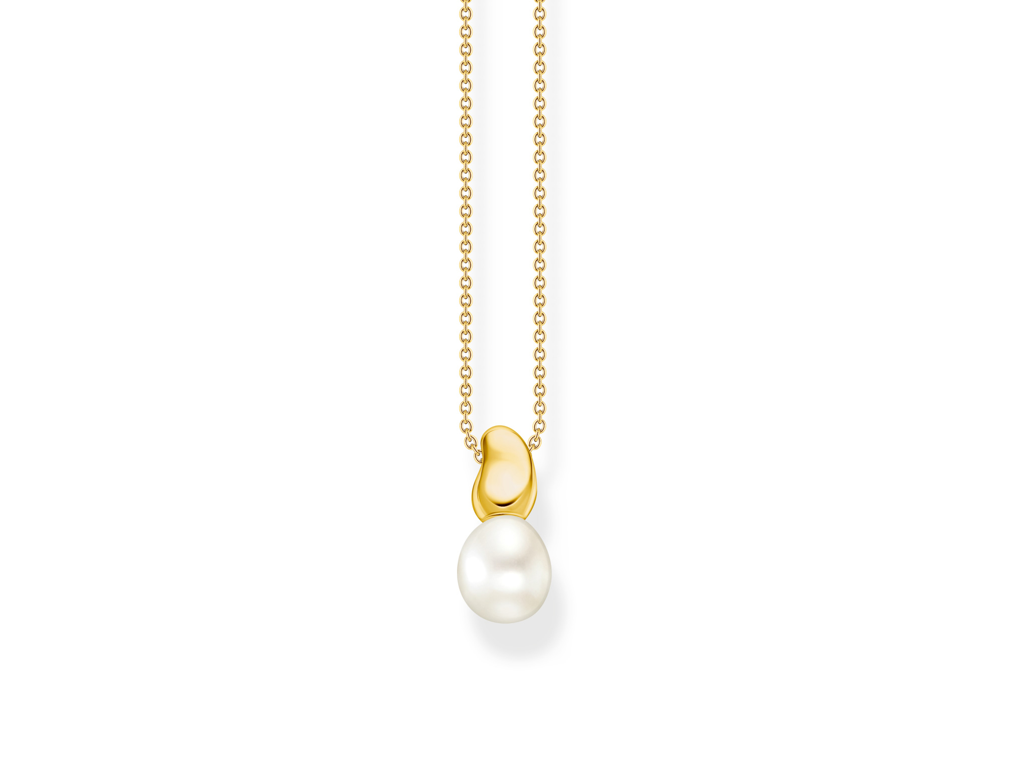 Elegante Thomas Sabo Kette mit Zuchtperle aus der Bold Elegance Kollektion, 40 bis 45 cm lang, aus vergoldetem Silber, perfektes Schmuckstück mit Anhänger.