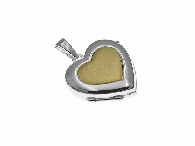 Silber Medaillon in Herzform, teilmattiert und bicolor, teilvergoldet, hergestellt von Juwelier Harnisch, ideal zum Aufbewahren von Erinnerungen im Herzen.