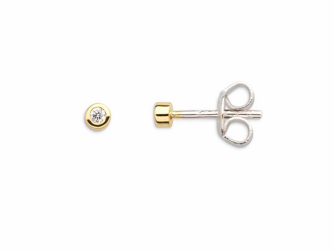 Xenox Sterling Silber Ohrringe XS3513GN ZARGE GOLD Gelbgold vergoldet mit einem klaren Stein, schlichte eleganten Design, perfekt für jeden Anlass, Hersteller Xenox, Ohrschmuck.