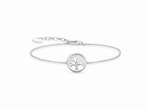 Armband von Thomas Sabo aus 925 Sterling Silber mit Lebensbaum-Motiv und weißen Zirkonia, verstellbar von 15 bis 19 cm, elegante Verzierung für jeden Anlass.