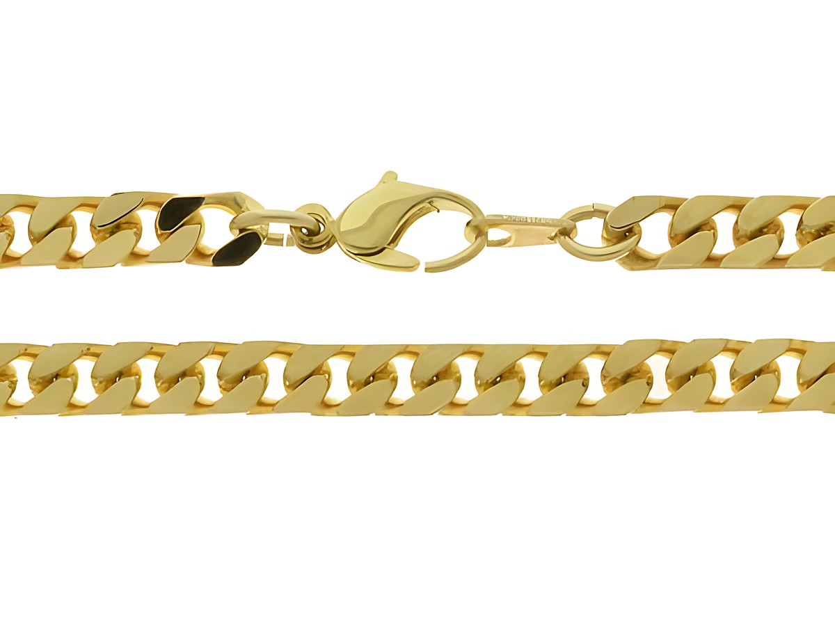 Doublé Kette - Panzerkette - vergoldet - 61 cm - 5 x 2,5 mm, Hersteller: Juwelier Harnisch, glänzende goldene Kette mit kräftigen Gliedern und einem sicheren Karabinerverschluss.