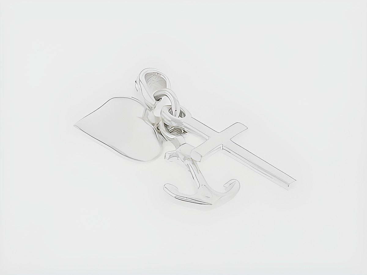 Silber Anhänger Glaube Liebe Hoffnung Talisman von Juwelier Harnisch mit Kreuz, Anker und Blatt für symbolische Kraft und Stil. Ideal als Geschenk oder persönliches Schmuckstück.