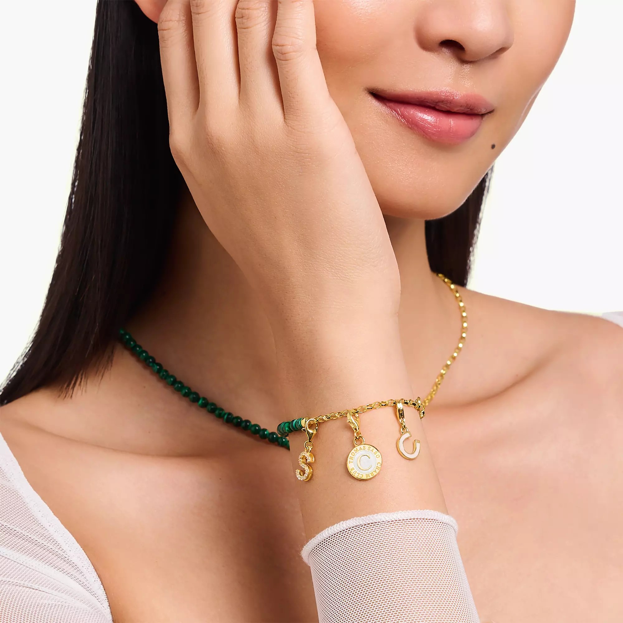 Thomas Sabo Armband - Carrier mit Gliedern - Silber Gelbgold verg. & imit. Malachit - Grün - 10 bis 13 cm – Ansicht 2
