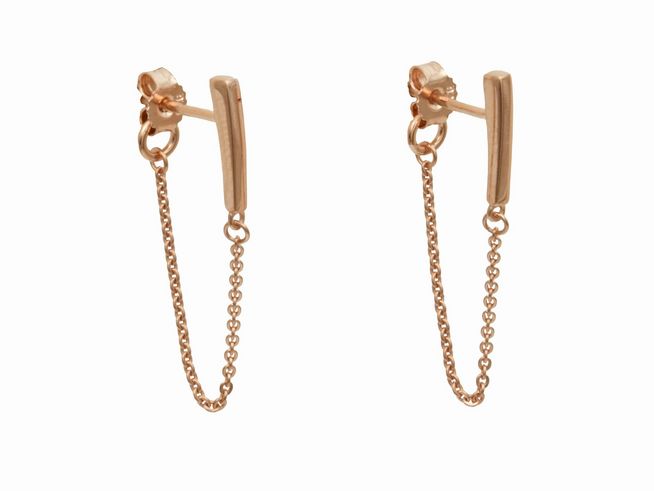 Ohrstecker mit Kette aus 925 Sterling Silber, poliert und roségold vergoldet. Hersteller Juwelier Harnisch, ohne Stein, modernes Design für stilvolle Akzente.