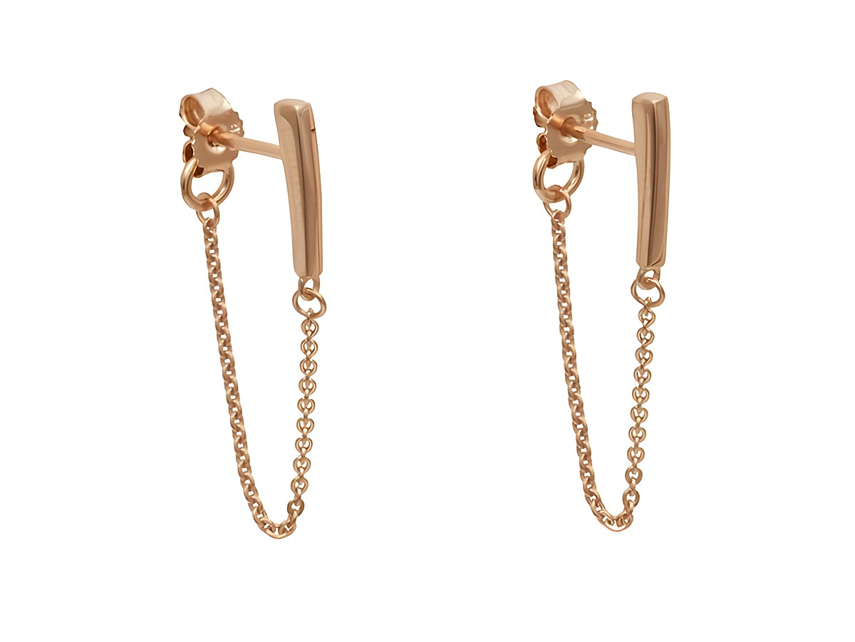 Ohrstecker mit Kette aus 925 Sterling Silber, poliert und roségold vergoldet. Hersteller Juwelier Harnisch, ohne Stein, modernes Design für stilvolle Akzente.