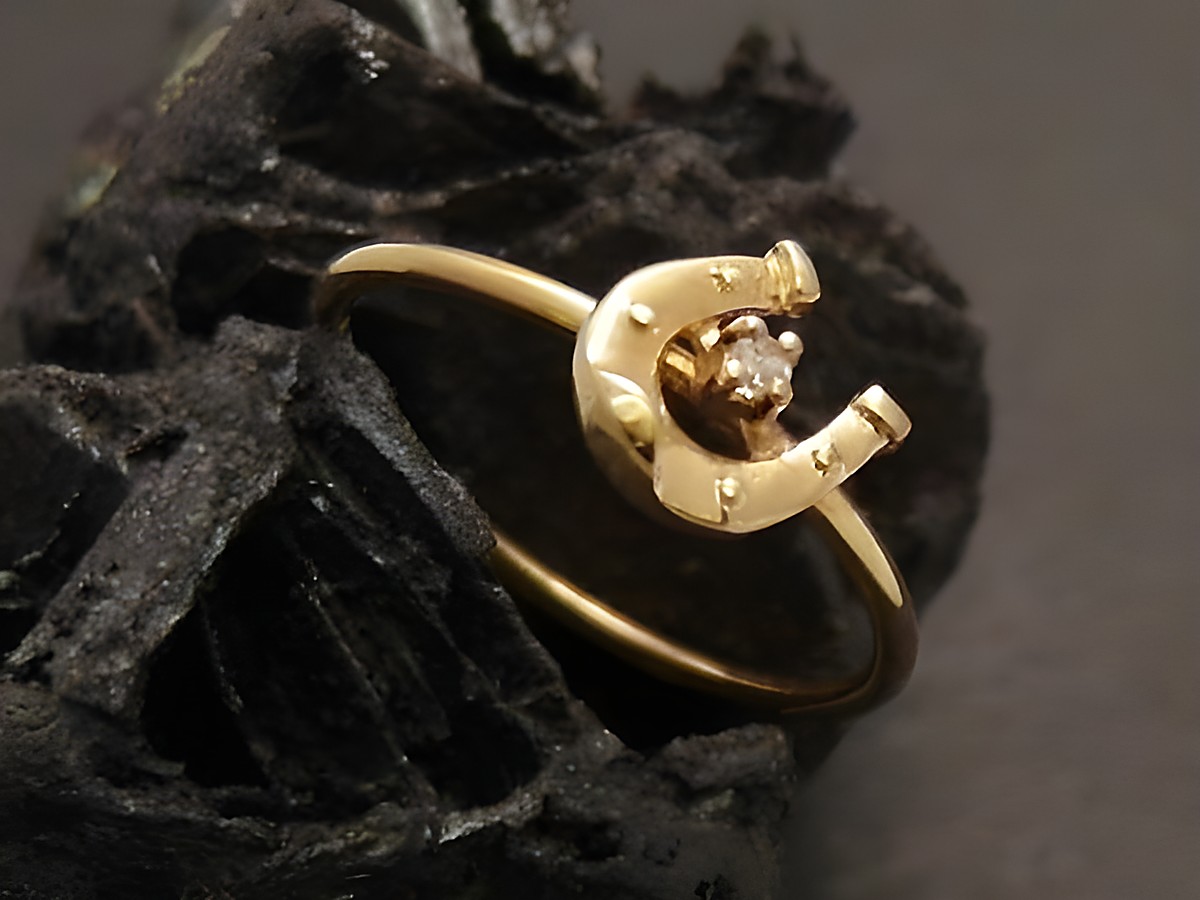 Goldring mit einem Hufeisen-Design, verziert mit einem Diamanten, Gold 333, Größe 54, Hersteller Juwelier Harnisch, bis Größe 54/17,5.