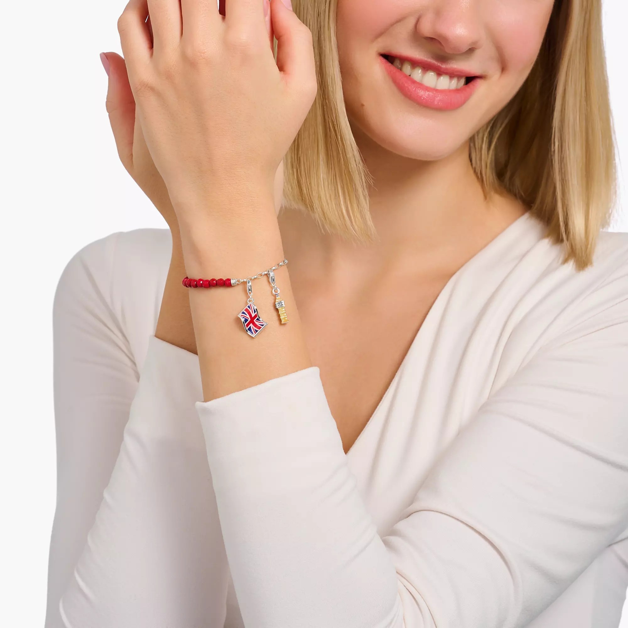Thomas Sabo Charm-Anhänger - LONDON Big Ben - Silber gesch. & Emaille & Zirkonia - beige – Ansicht 2