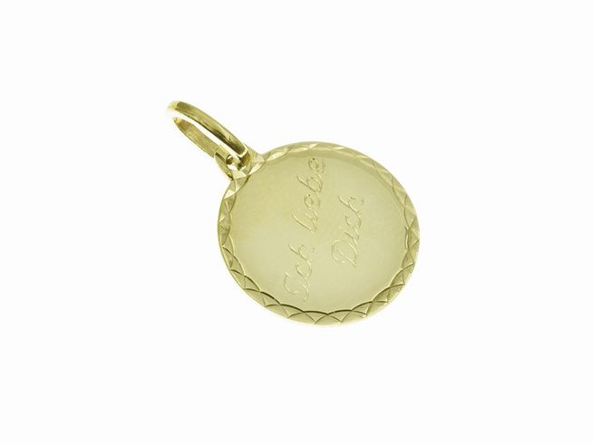 40157-0 Gold Anhänger Gravurplatte mit der Gravur Ich liebe Dich, Hersteller Juwelier Harnisch, elegant und zeitlos gestaltet, ideal als Geschenk für besondere Anlässe.
