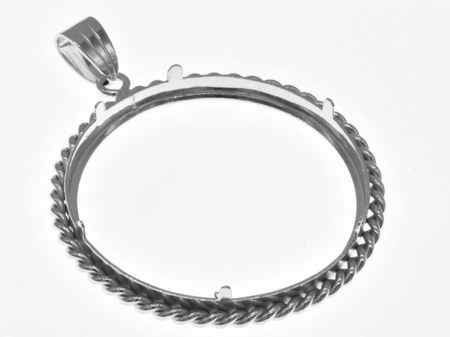 Münzfassung Anhänger aus 925 Sterling Silber, rhodiniert, für Münzen bis 35 mm Durchmesser, mit Kordel und Hersteller Juwelier Harnisch. Ideal für individuelle Schmuckgestaltung.