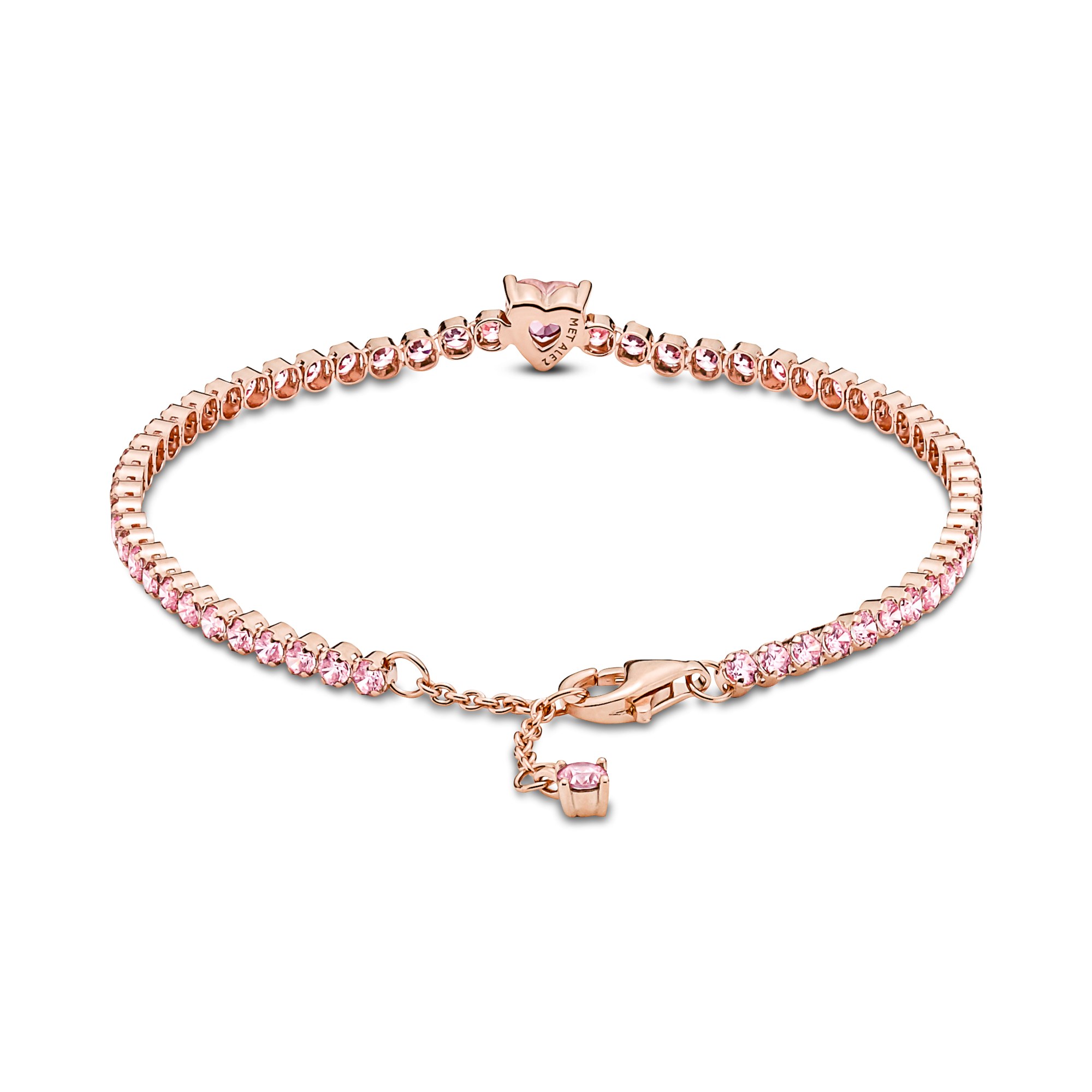 Pandora Armband - Glitzerndes Herz-Tennisarmband - Roségold Vergoldung - Kristall - Pink – Ansicht 3