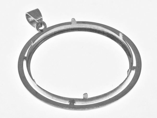 Münzfassung Anhänger aus 925 Sterling Silber im Diamantschliff, passend für Münzen mit einem Durchmesser von bis zu 38 mm, Hersteller Juwelier Harnisch, ideal für 4,0 cm Münzen.