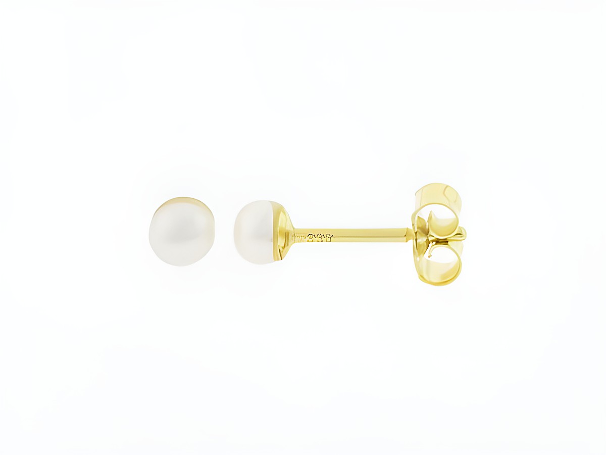 Gold Perlen Ohrringe aus 333 Gold mit 3,5 mm Süßwasser Zuchtperlen, hergestellt von Juwelier Harnisch, elegant und zeitlos, ideal für jeden Anlass.