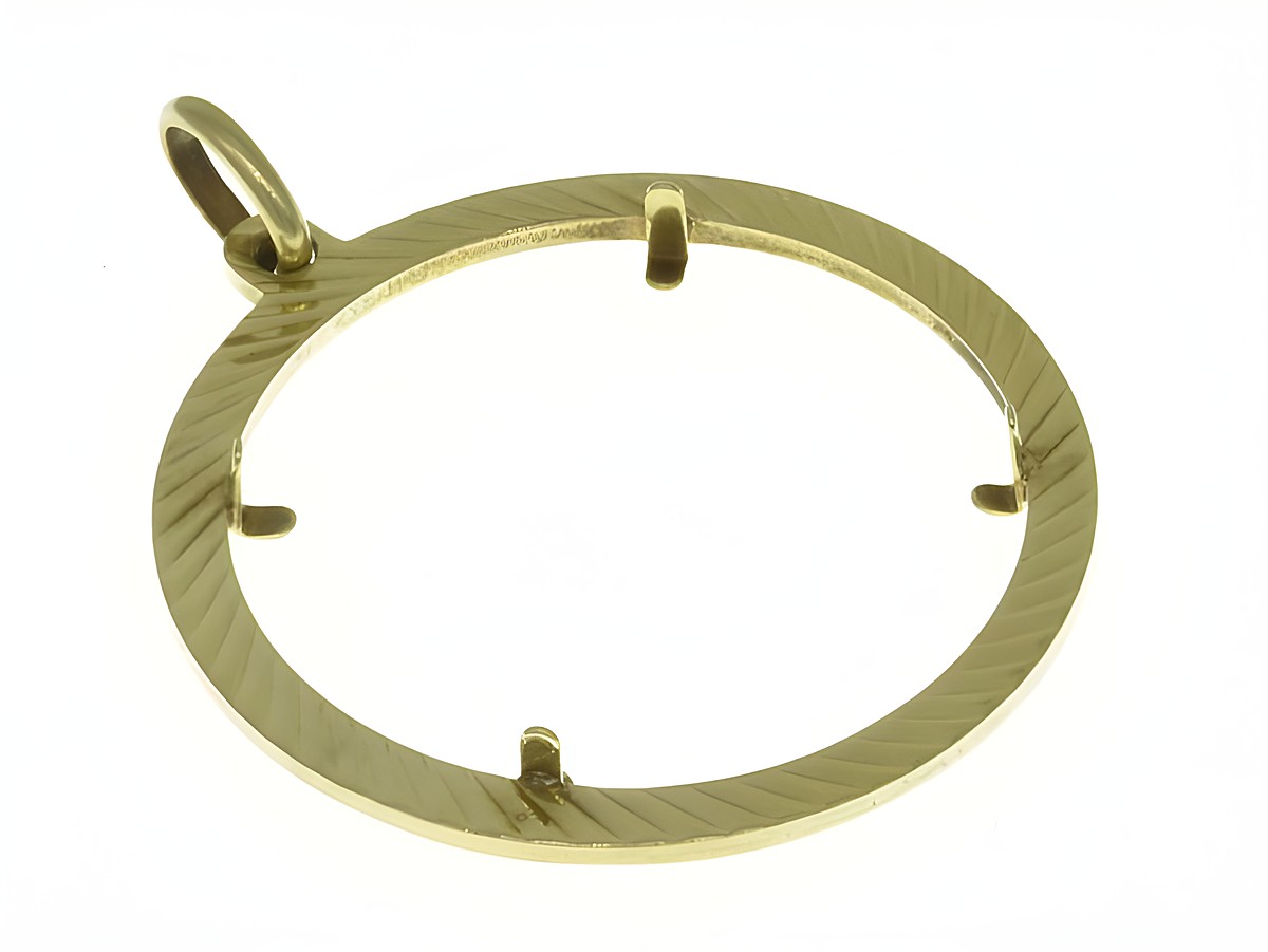 Münzfassung Anhänger aus 585 Gold mit Diamantschliff, geeignet für Münzen bis 25,3 mm Durchmesser, hergestellt von Juwelier Harnisch. – Ansicht 3
