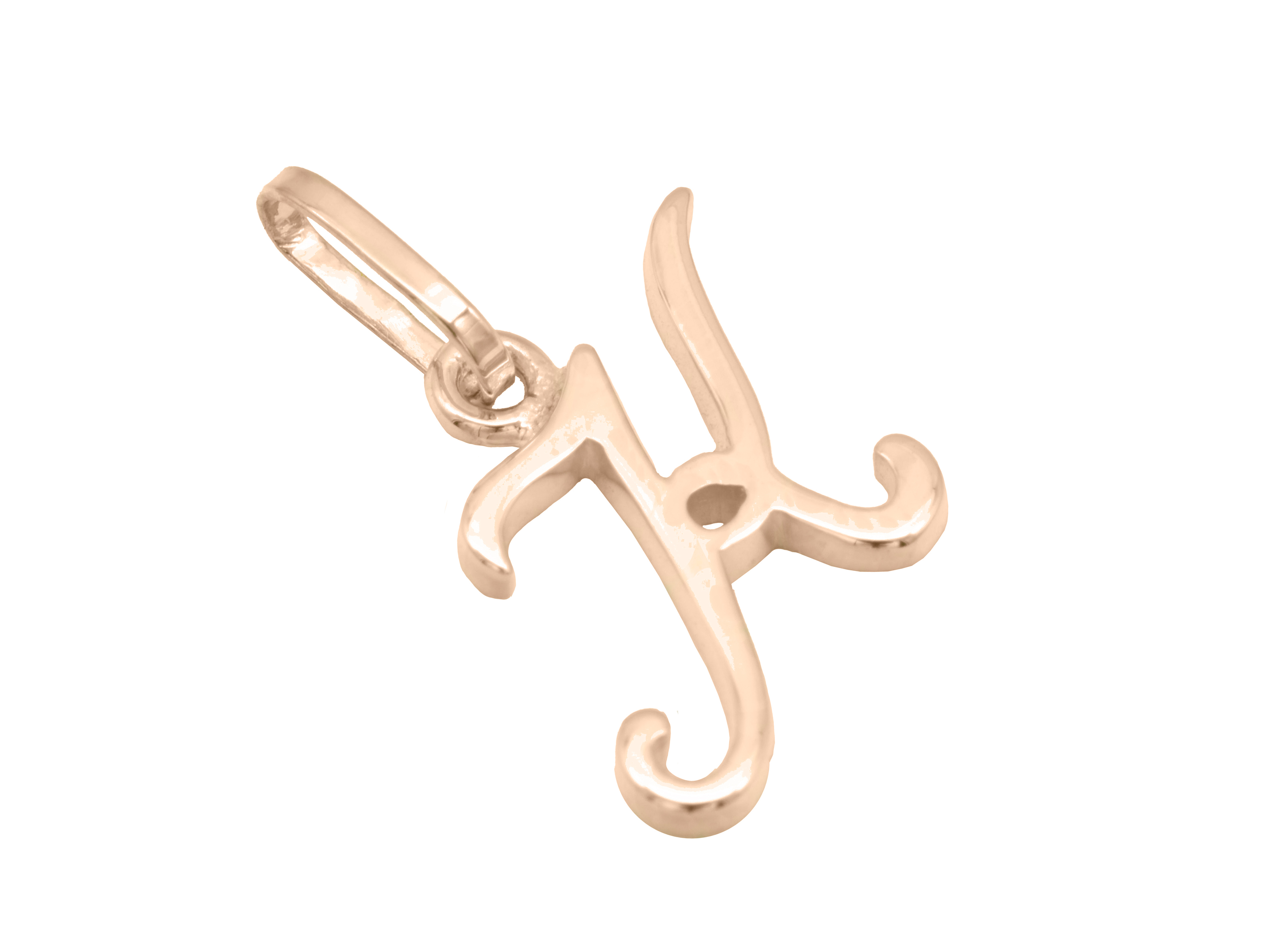 Buchstaben Anhänger Buchstabe K aus poliertem Sterling Silber in Roségold vergoldet vom Hersteller Juwelier Harnisch, elegant und modern gestaltet.