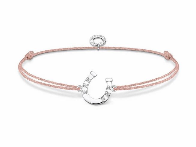 Thomas Sabo Armband aus Sterling Silber mit beige Nylon, Hufeisen-Motiv, Größenverstellbar von 14 bis 20 cm, elegantes Design für stilvolle Akzente.