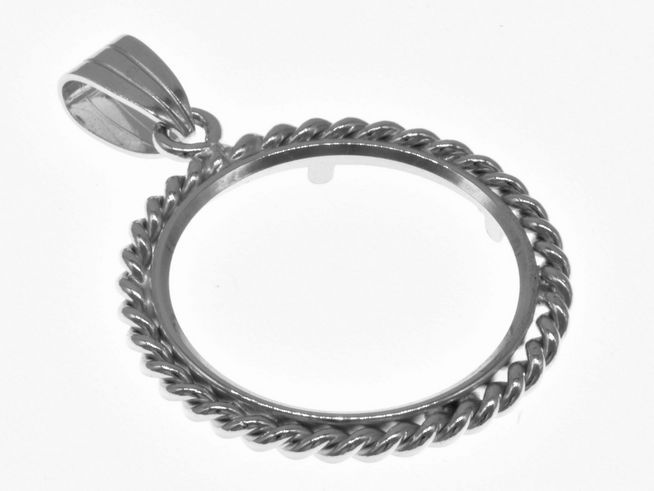 Münzfassung Anhänger aus 925 Sterling Silber, rhodiniert, mit Kordel-Design, für Münzen bis 22,5 mm Durchmesser, ideal für individuelle Gestaltungen.