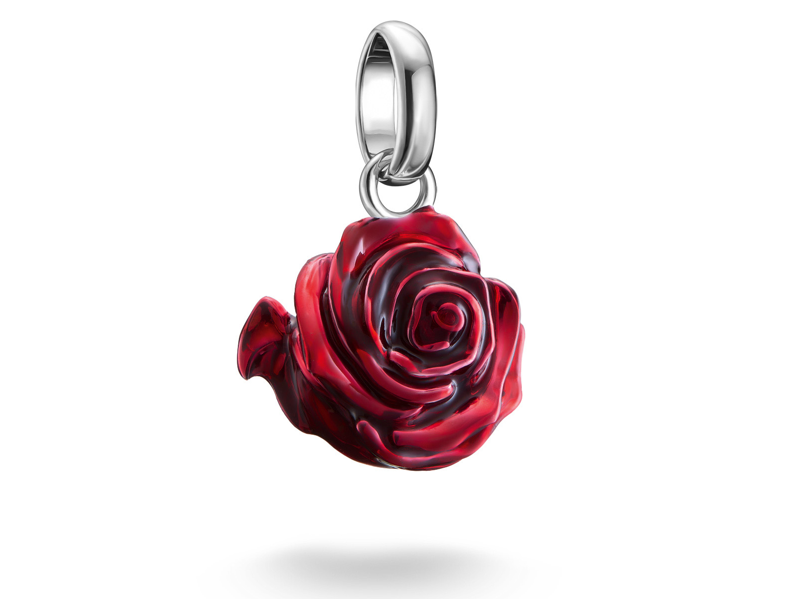 Charm von Thomas Sabo in Form einer roten Rosenblüte aus Silber und Kaltemail, mit einer praktischen Öse zum Anhängen, ideal für den Charm Club CONNECT.