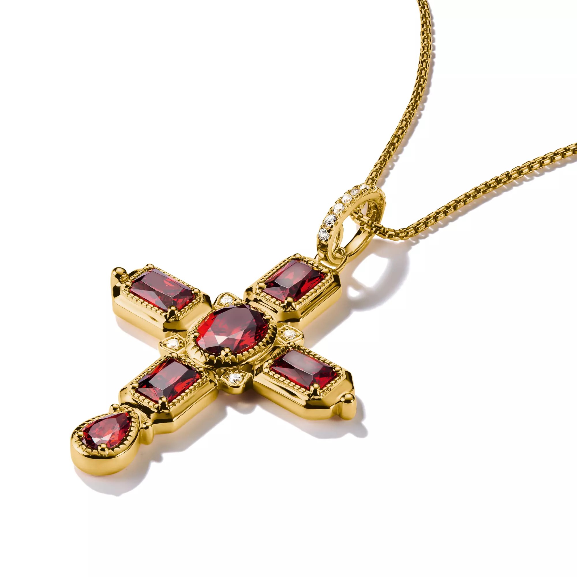 Thomas Sabo ELYNDRA Kreuz Anhänger - 750/- Gold auf Silber & Zirkonia - Rot – Ansicht 2