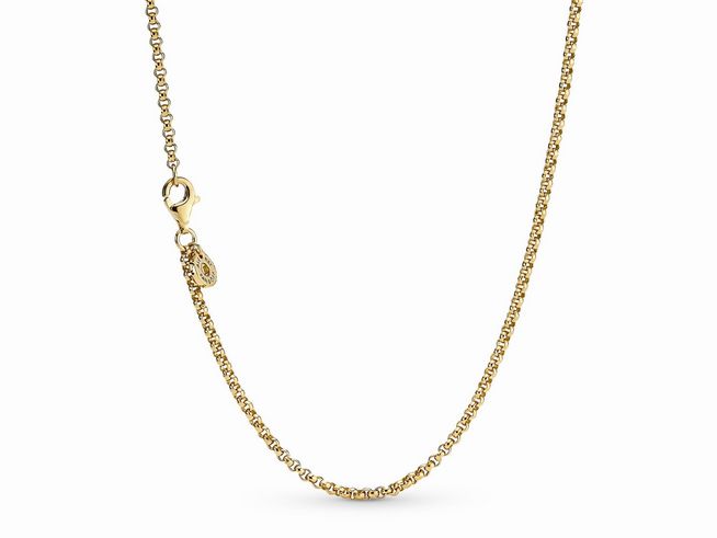 Pandora Rolo Kette Halskette in Gelbgold Vergoldung mit einer Länge von 60 cm, ideal für Ketten und Anhänger, hochwertig verarbeitet von Pandora, SHINE Ketten.