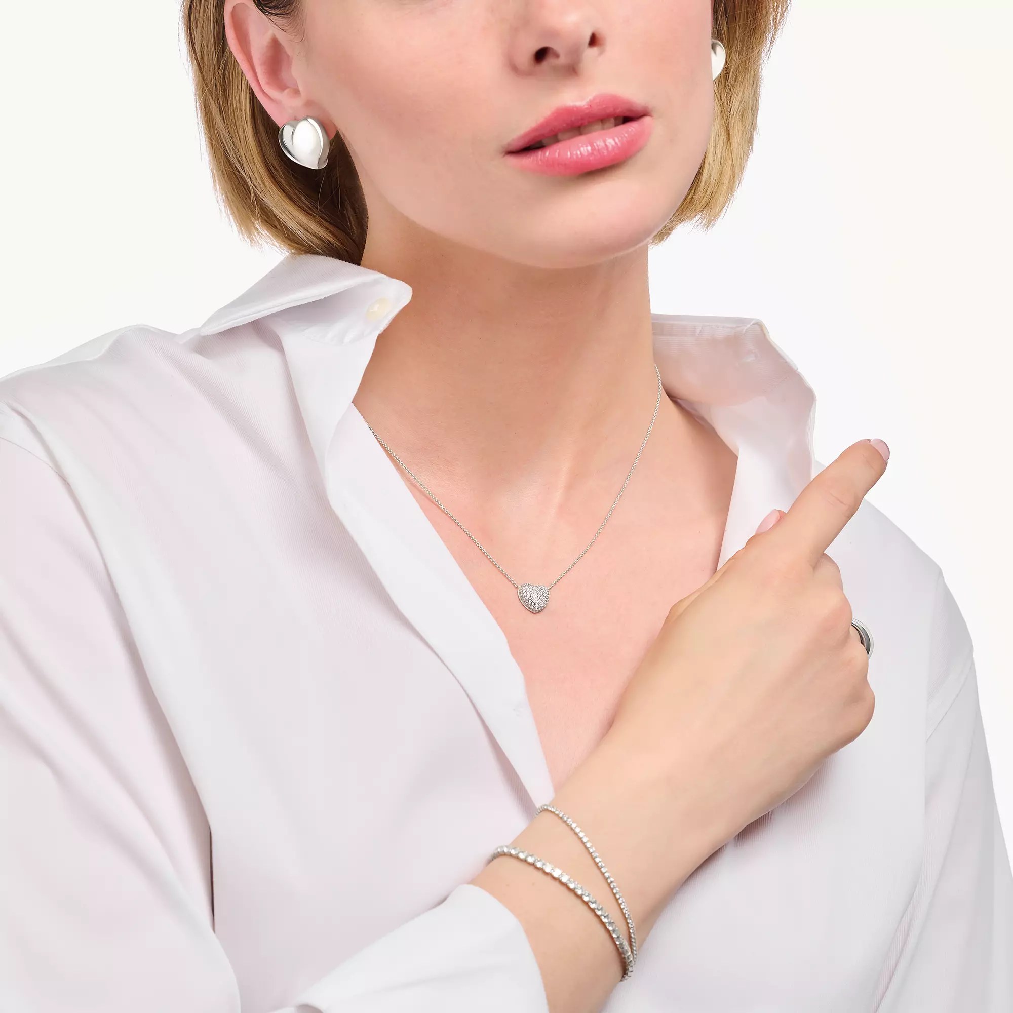 Thomas Sabo Herz LOVE & HEARTS Kette - Weiß - Silber + Zirkonia - 40-45 cm – Ansicht 2