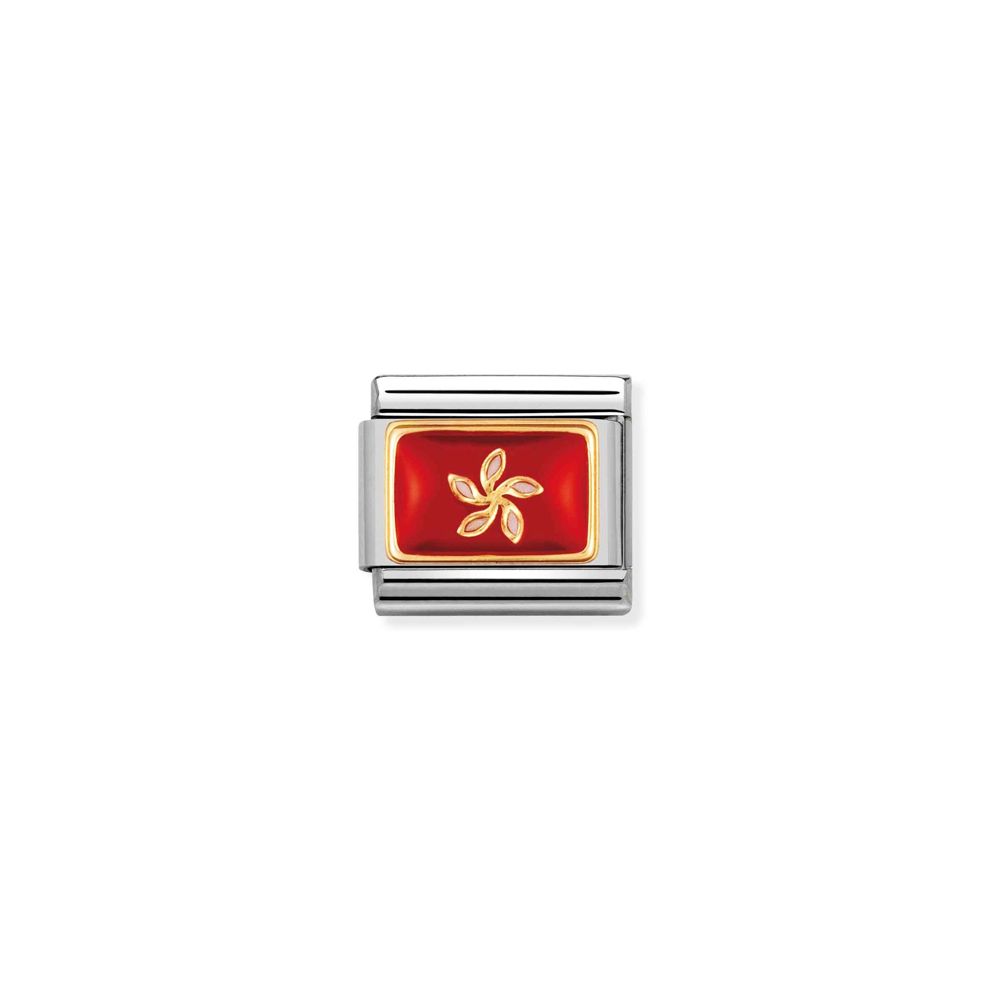 Nomination Composable Classic Charm Flagge Hongkong - Edelstahl, Gold 750 Gelbgold, Emaille