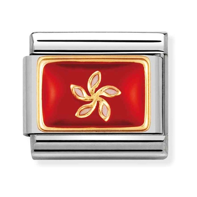 Nomination Composable Classic Charm Flagge Hongkong - Edelstahl, Gold 750 Gelbgold, Emaille