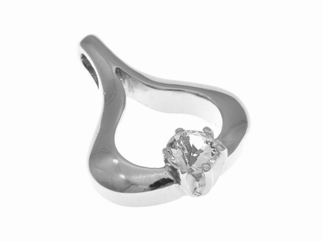 Luxuriöser Anhänger in tropfenförmigem Design aus silber rhodiniertem Material, besetzt mit einem funkelnden Bergkristall, Hersteller Juwelier Harnisch.