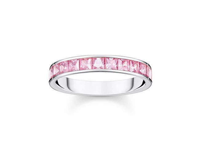 Silberner Ring von Thomas Sabo mit pinken Zirkonia-Steinen in Gr. 56, elegante und zeitlose Gestaltung, ideal für besondere Anlässe oder als modisches Accessoire.