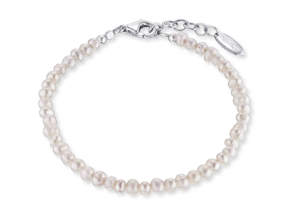Engelsrufer ERB-20-PE PERLE Armband aus rhodiniertem Silber und Zuchtperlen auf Nylon in Perlmutweiß, 18 cm, mit einem eleganten Anhänger für einen stilvollen Look.