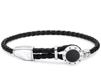 Schwarzes geflochtenes Armband von Thomas Sabo mit einem auffälligen Verschluss und einem runden schwarzen Element, verstellbar von ca. 14 bis 25 cm, ideal für einen stilvollen Look.