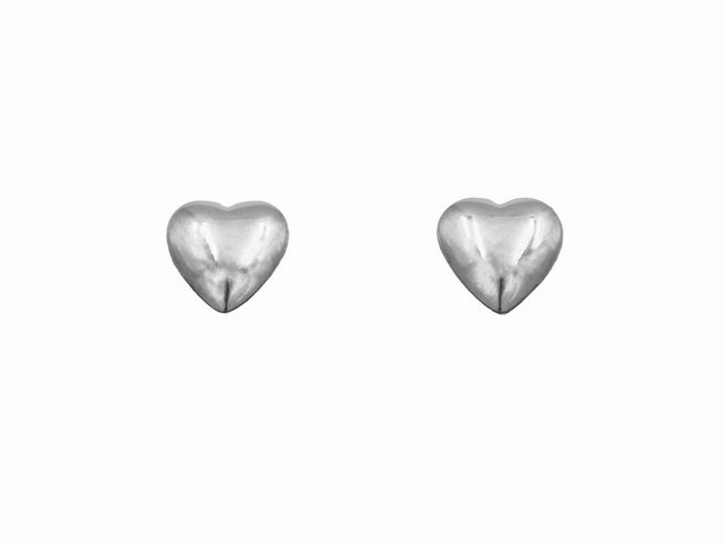 Ohrringe Ohrstecker Herz aus rhodiniertem Sterling Silber ohne Stein, von Juwelier Harnisch, in schlichtem Design, ideal für jeden Anlass.