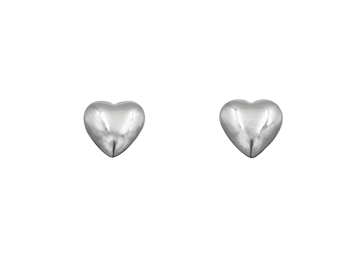 Ohrringe Ohrstecker Herz aus rhodiniertem Sterling Silber ohne Stein, von Juwelier Harnisch, in schlichtem Design, ideal für jeden Anlass.