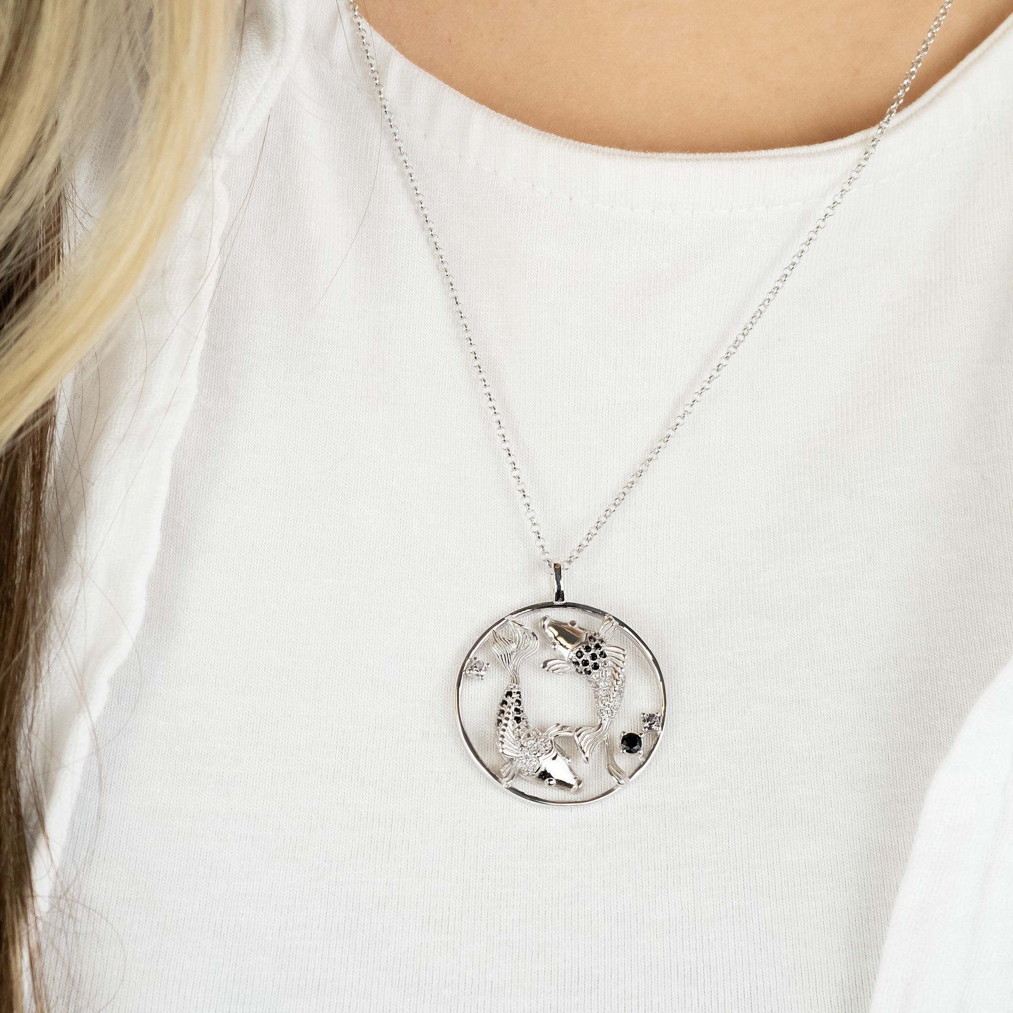 Engelsrufer ERN-FISHSHADE-65-ZI Kette Yin Yang Fische Silber mit Zirkonia Yin Yang Symbol - 42 + 4 + 4 cm – Ansicht 4